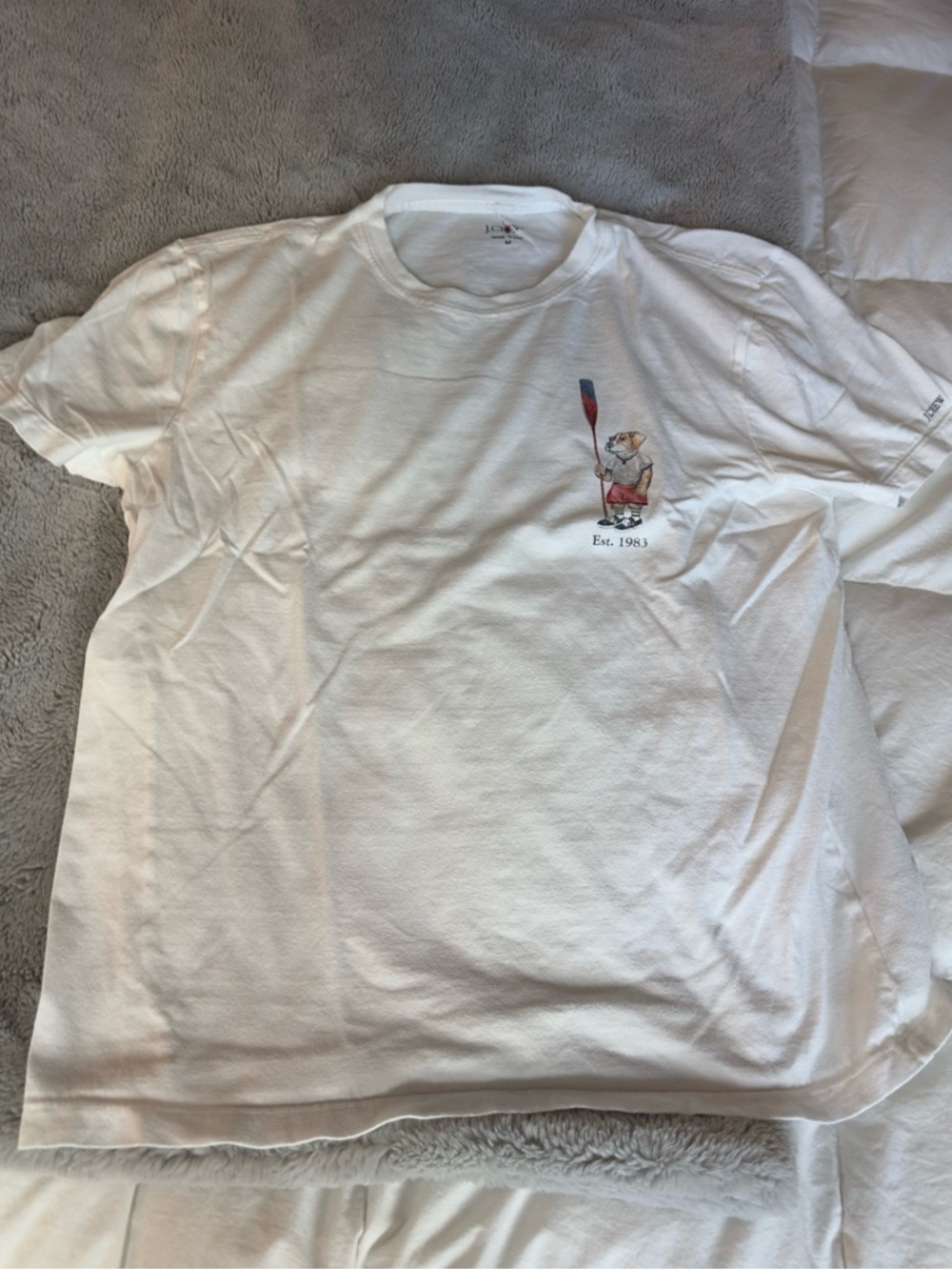 J. Crew White Short-Sleeve Tee with Canoe Bear and Paddle Detail